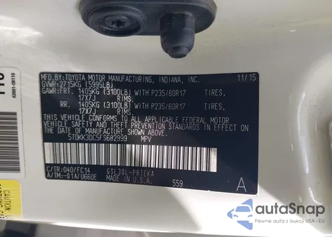 2015 Toyota Sienna Le 8 Passenger из США, поврежденный, VIN 5TDKK3DC5FS682999